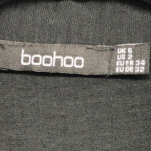 boohoo Black Woven Tie Front plunge neck cropped Shirt size 2 - Picture 5 of 15